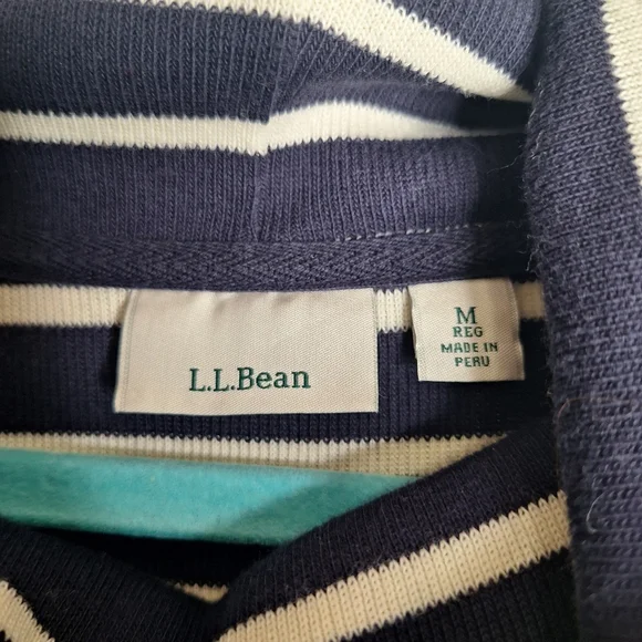 L.L. Bean Navy Blue Striped Cowl Neck Sweater Size Medium - Picture 6 of 7